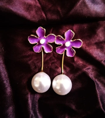 Flower and Pearl Drop Earrings