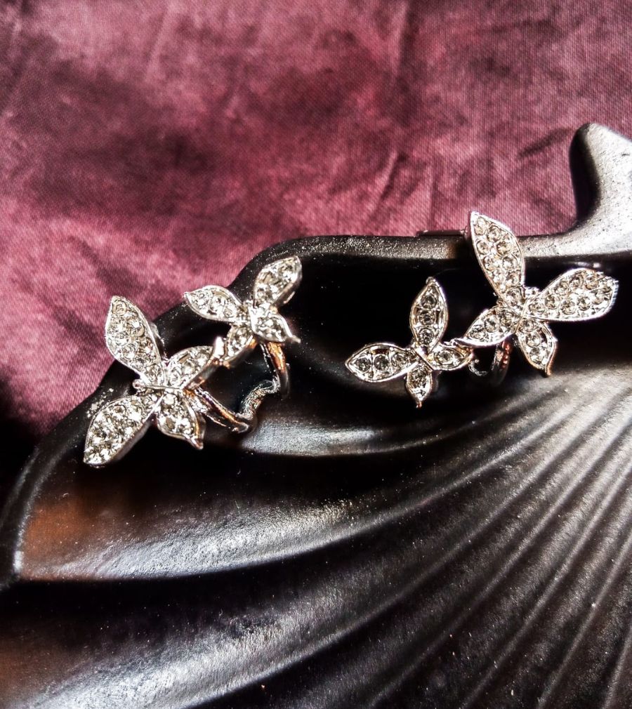 Charming Flutter - Silver Duo Butterflies Korean Earrings
