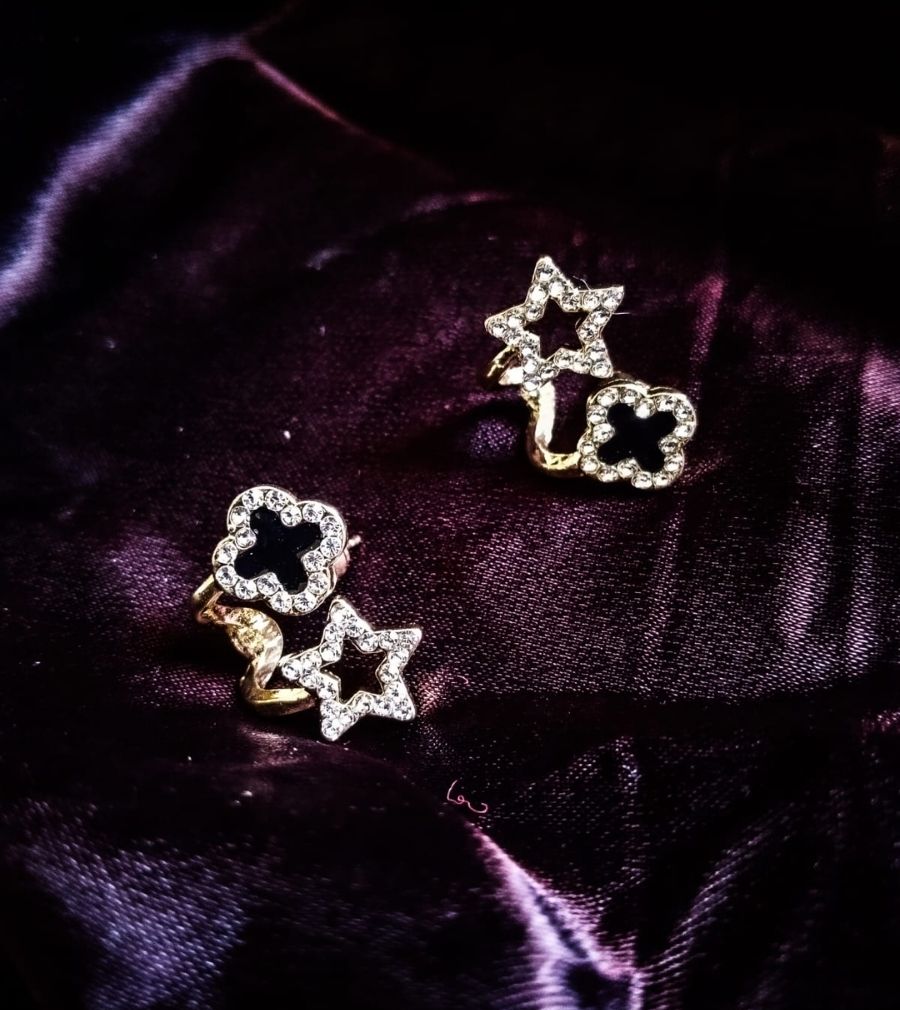 Gold-Tone Clover and Star Stud Earrings