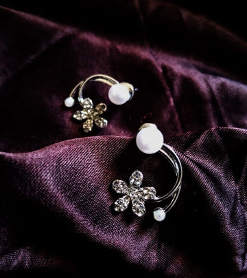 Korean Zirconia Flower Pearl Front Back Studs